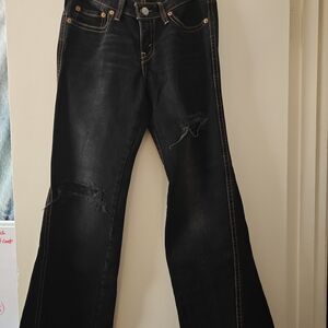 Levi's Black Distressed Flare Jeans